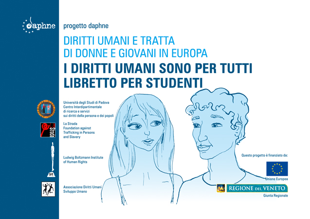 Immagine della copertina del volume "Diritti umani e tratta di donne e giovani in Europa. Toolkit educativo per insegnanti e studenti".