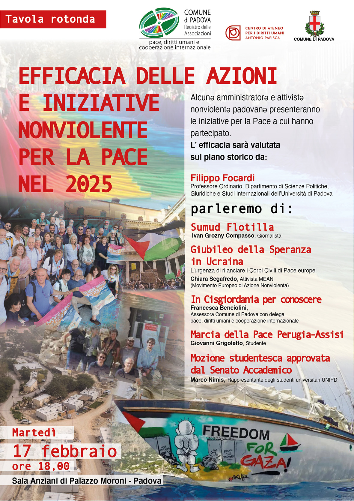 Comune di Padova: tavola rotonda su "Efficacia delle azioni e iniziative nonviolente per la pace nel 2025", Padova, 17 febbraio 2026