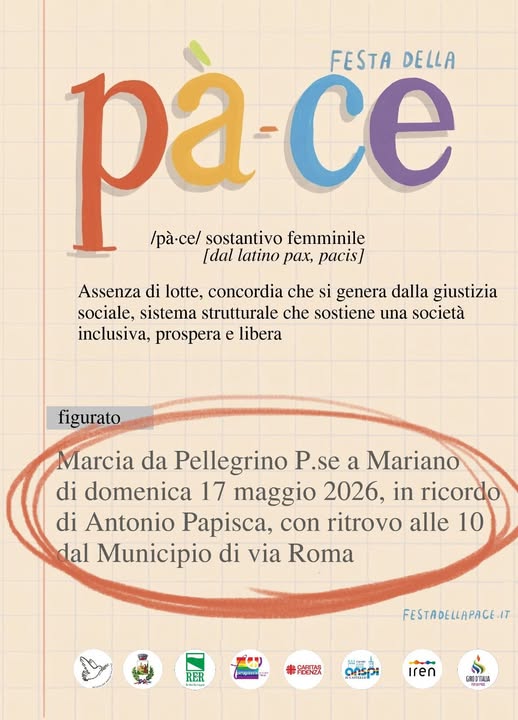 Festa della Pace in ricordo di Antonio Papisca, Pellegrino Parmense, domenica 17 maggio 2026