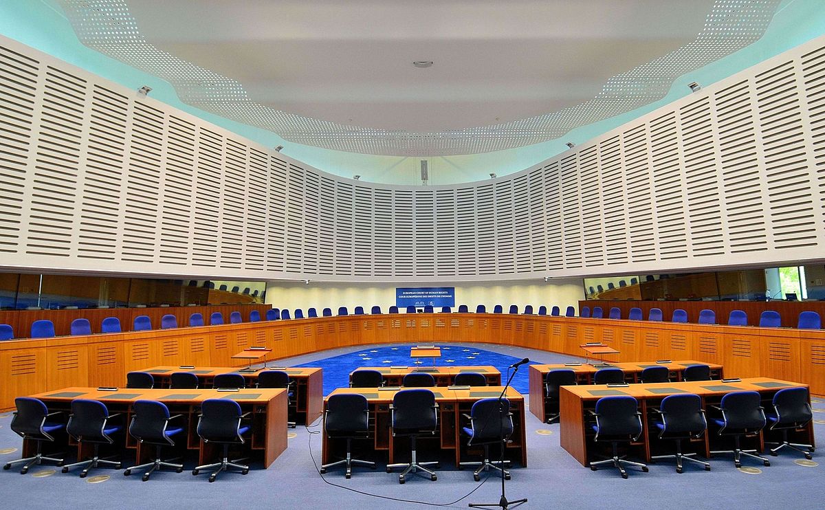 "Courtroom of the European Court of Human Rights in Strasbourg"