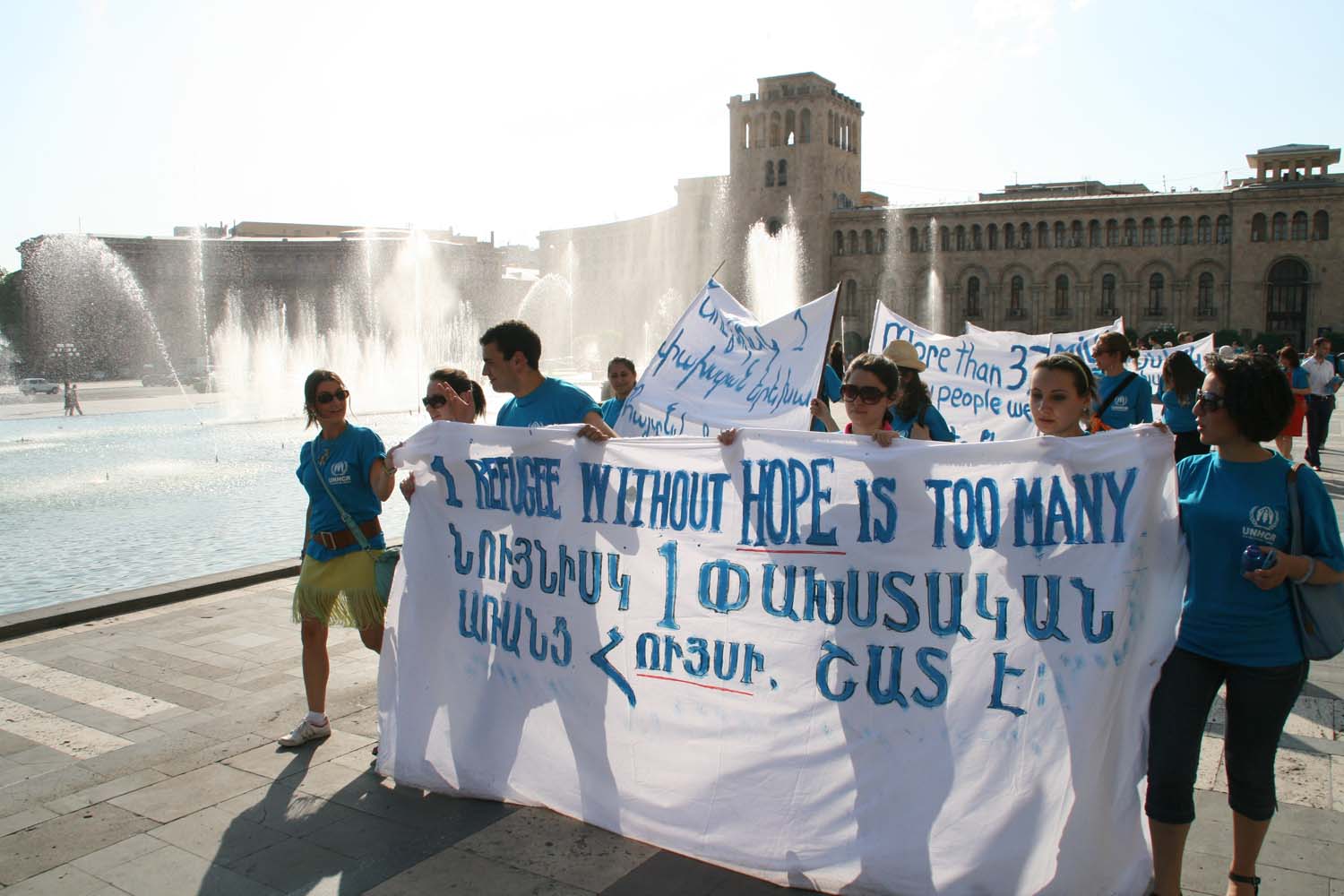 The United Nations High Commissioner for Refugees (UNHCR) in Armenia, launched its 2011 World Refugee Day commemorations in partnership with the Armenian Volunteer Corps, Birthright Armenia and the Armenian UN Association with a march and a flash mob in downtown Yerevan