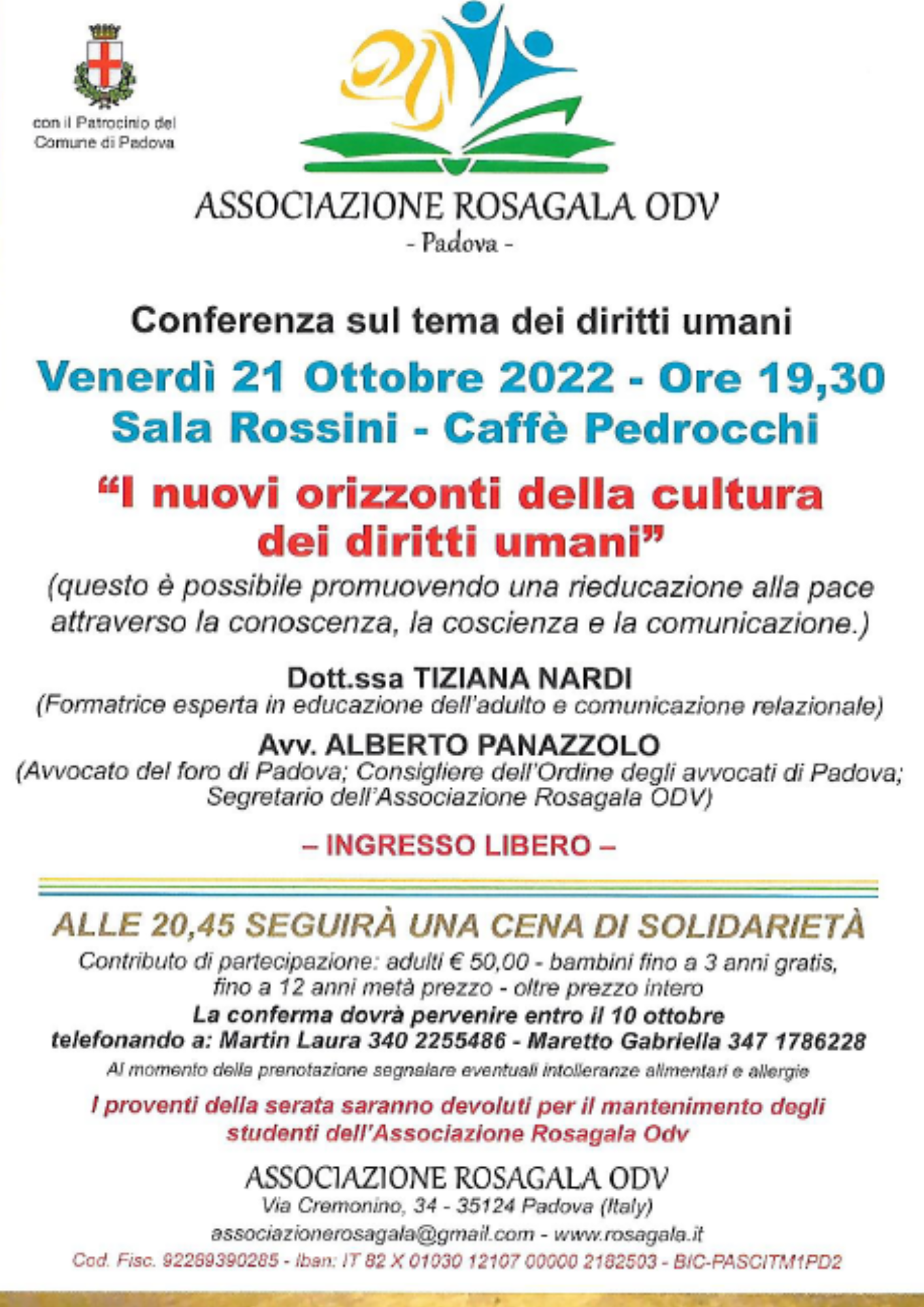 "I nuovi orizzonti della cultura deidiritti umani" Conferenza sul tema dei diritti umani, Ottobre 2022, Padova