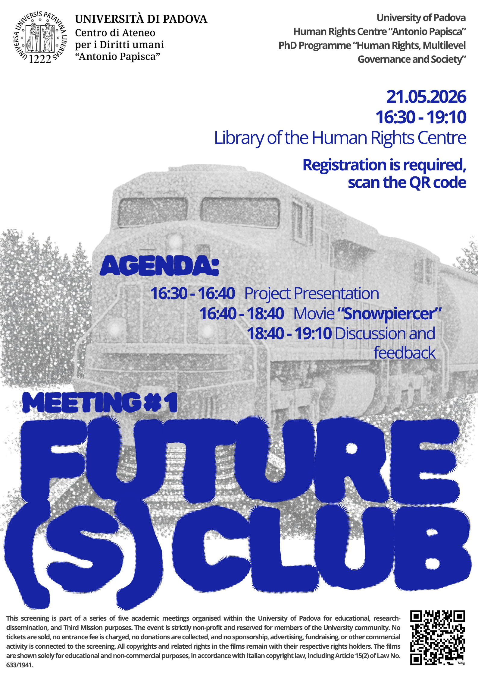 Future(s) Club meeting #1: Snowpiercer, Human Rights Center, University of Padova, 21 may 2026