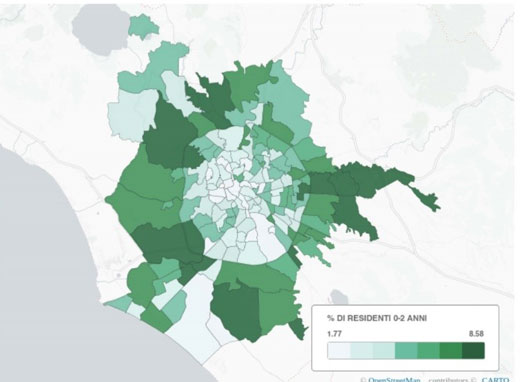 Proportions of residents between 0 and 2 years 